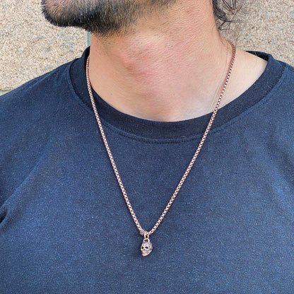 Stainless Steel 12mm Skull Necklace on 24 Inch 3mm Box Chain