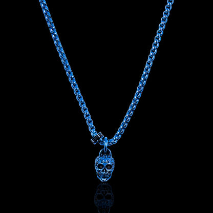 Stainless Steel 12mm Skull Necklace on 24 Inch 3mm Box Chain