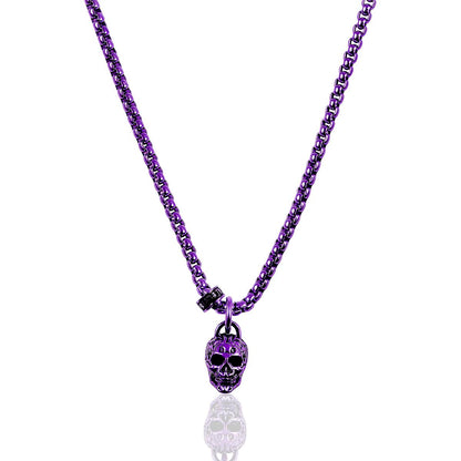 Stainless Steel 12mm Skull Necklace on 24 Inch 3mm Box Chain