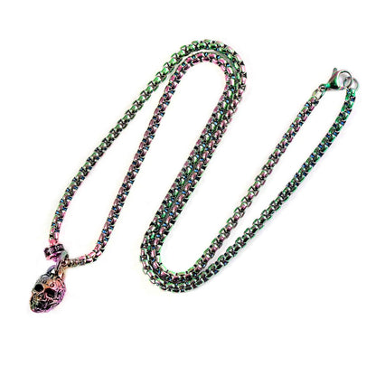 Stainless Steel 12mm Skull Necklace on 24 Inch 3mm Box Chain