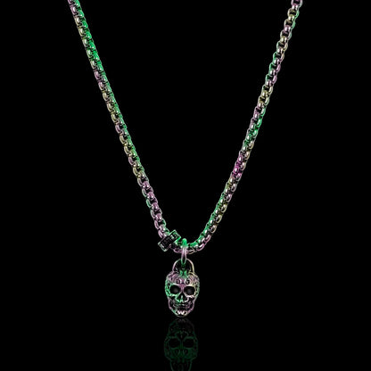 Stainless Steel 12mm Skull Necklace on 24 Inch 3mm Box Chain