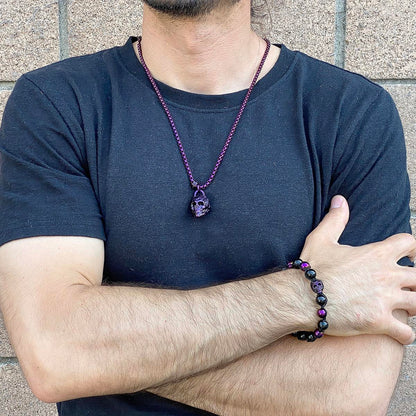 Stainless Steel 25mm Skull Necklace on 24 Inch 4mm Box Chain