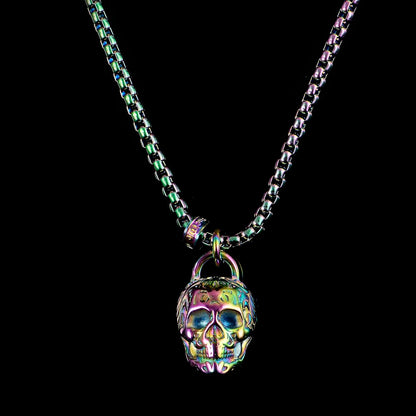 Stainless Steel 25mm Skull Necklace on 24 Inch 4mm Box Chain