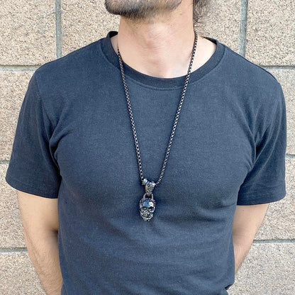 Stainless Steel 35mm Skull Necklace on 28 Inch 5mm Box Chain