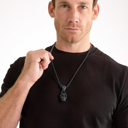 Stainless Steel 35mm Skull Necklace on 28 Inch 5mm Box Chain