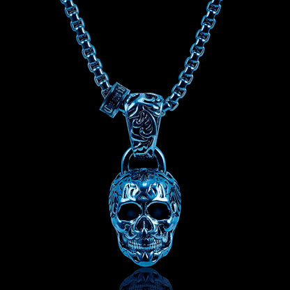 Stainless Steel 35mm Skull Necklace on 28 Inch 5mm Box Chain