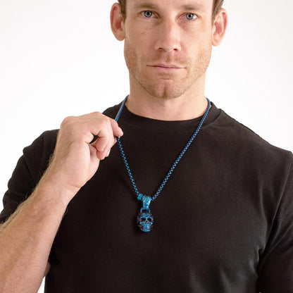 Stainless Steel 35mm Skull Necklace on 28 Inch 5mm Box Chain