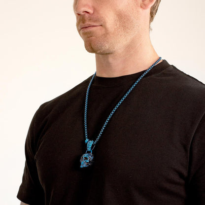 Stainless Steel 35mm Skull Necklace on 28 Inch 5mm Box Chain