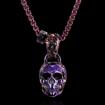 Crucible Jewelry Rose Gold Stainless Steel X-Large Skull Necklace on 28 Inch 5mm Box Chain