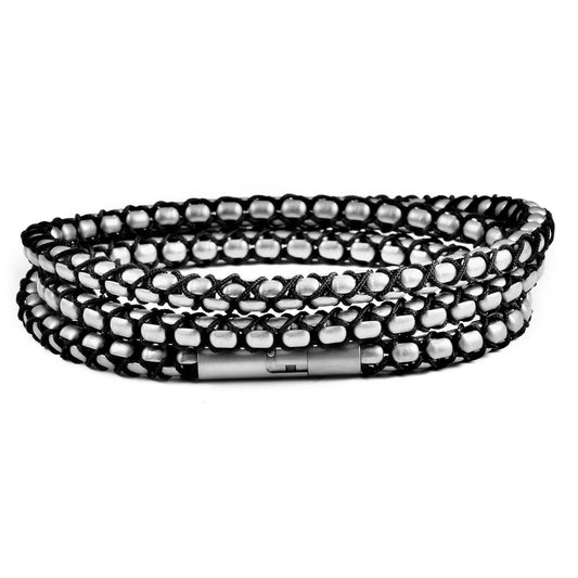 Matte Finish Stainless Steel Box Chain with Black Nylon Cord - 26"