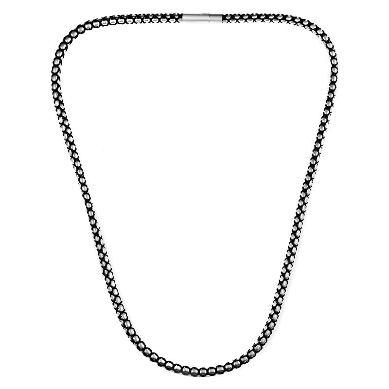 Matte Finish Stainless Steel Box Chain with Black Nylon Cord - 26"