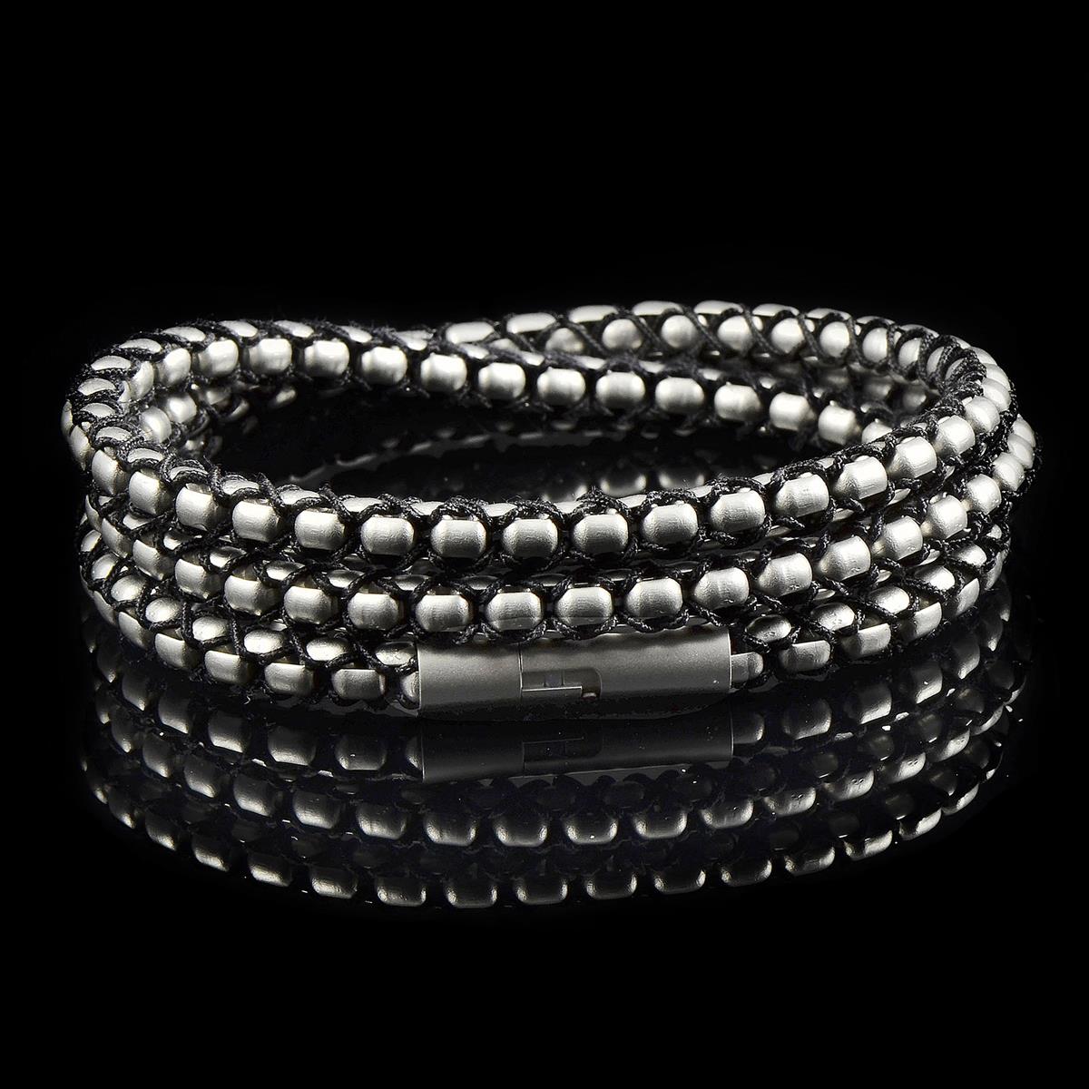 Matte Finish Stainless Steel Box Chain with Black Nylon Cord - 26"