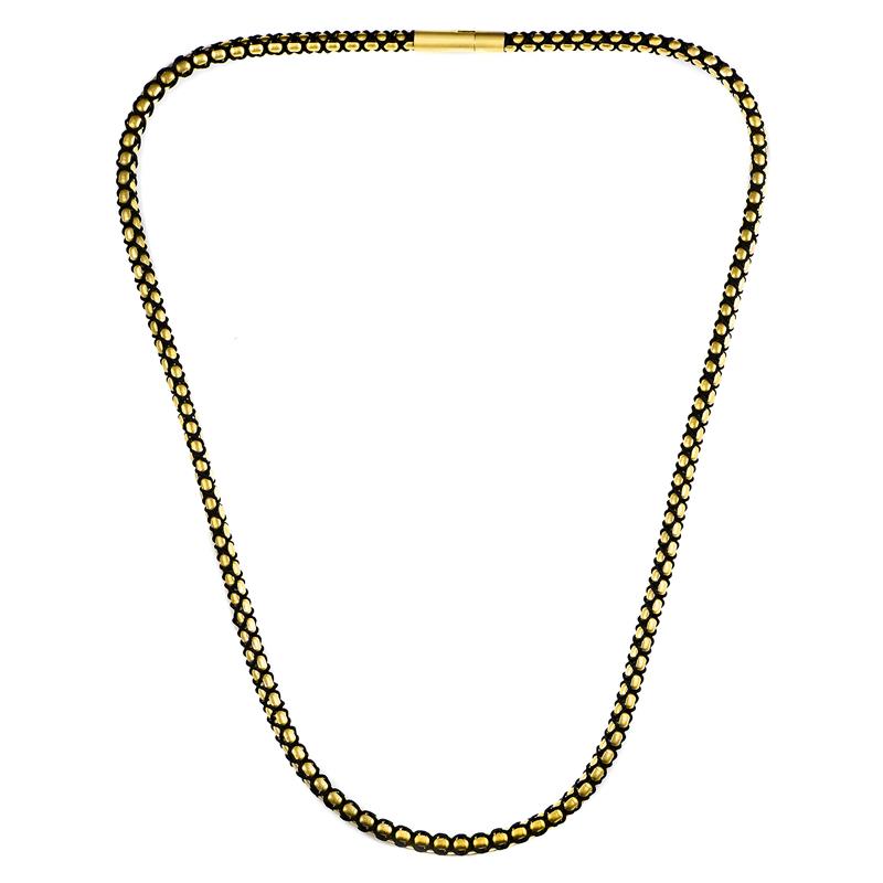 Matte Finish Stainless Steel Box Chain with Black Nylon Cord - 26"