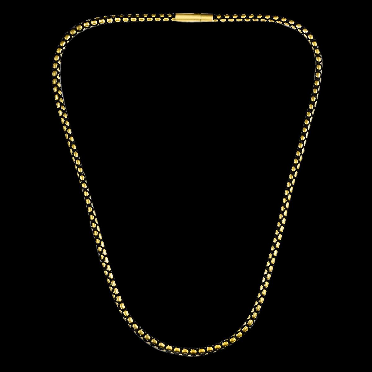 Matte Finish Stainless Steel Box Chain with Black Nylon Cord - 26"