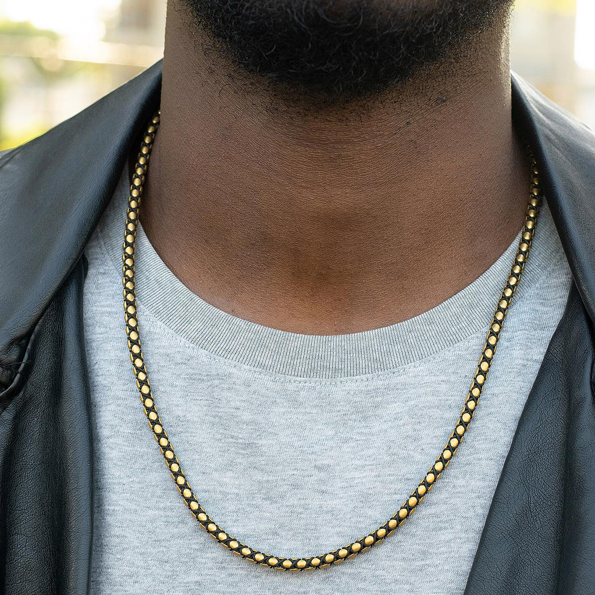 Matte Finish Stainless Steel Box Chain with Black Nylon Cord - 26"