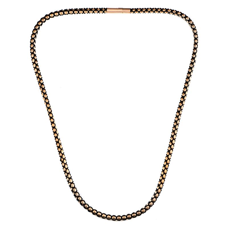 Matte Finish Stainless Steel Box Chain with Black Nylon Cord - 26"
