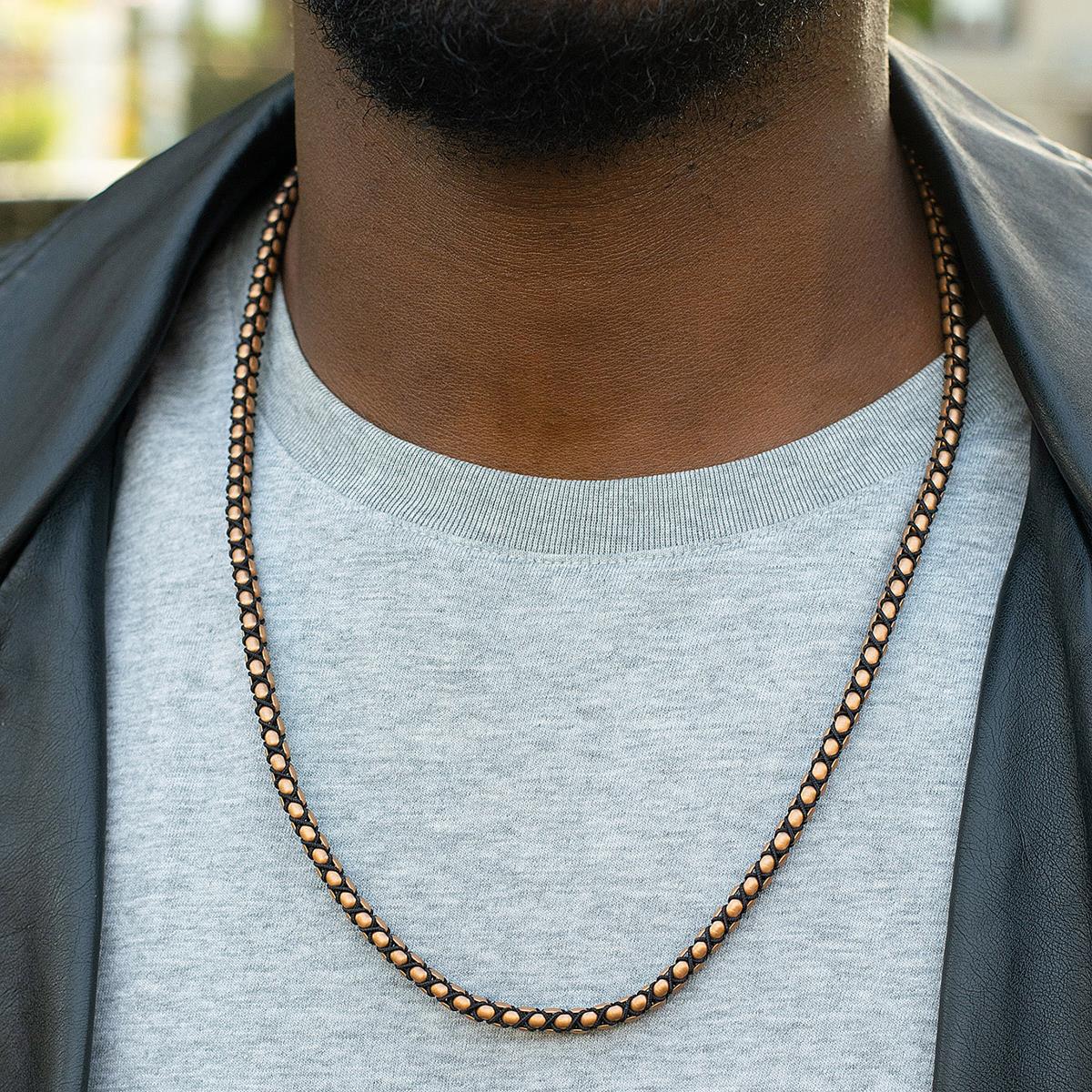 Matte Finish Stainless Steel Box Chain with Black Nylon Cord - 26"
