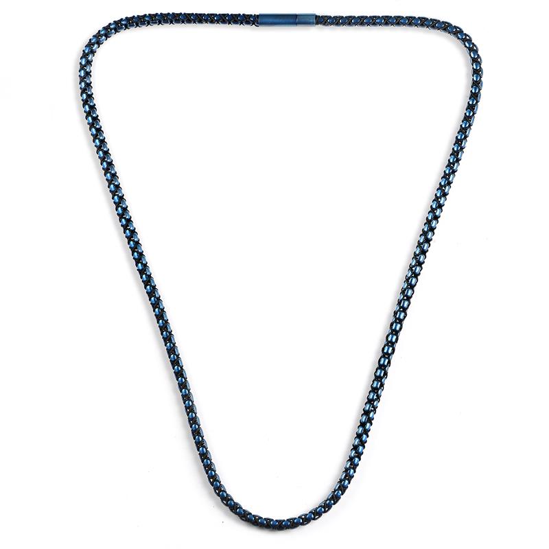 Matte Finish Stainless Steel Box Chain with Black Nylon Cord - 26"
