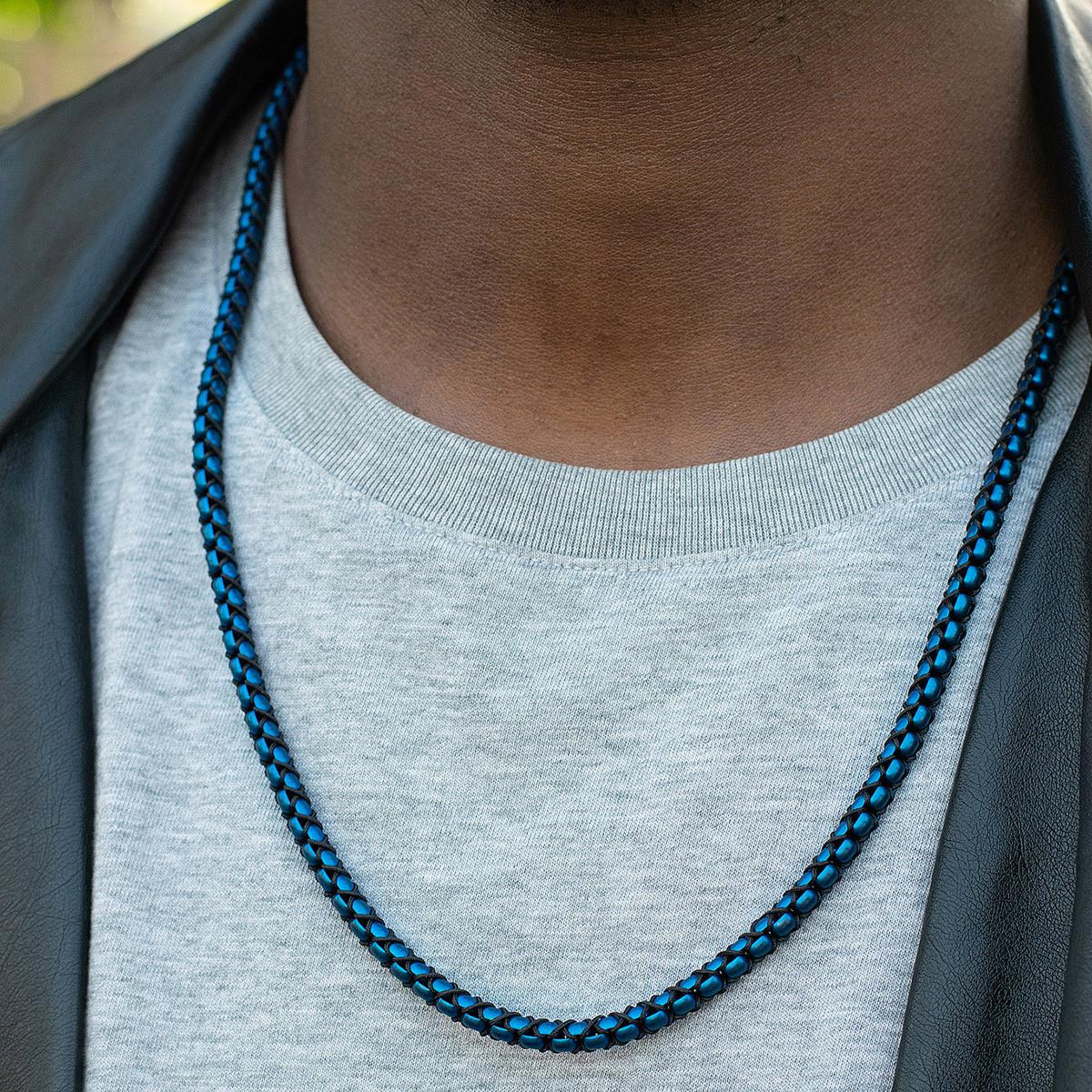 Matte Finish Stainless Steel Box Chain with Black Nylon Cord - 26"