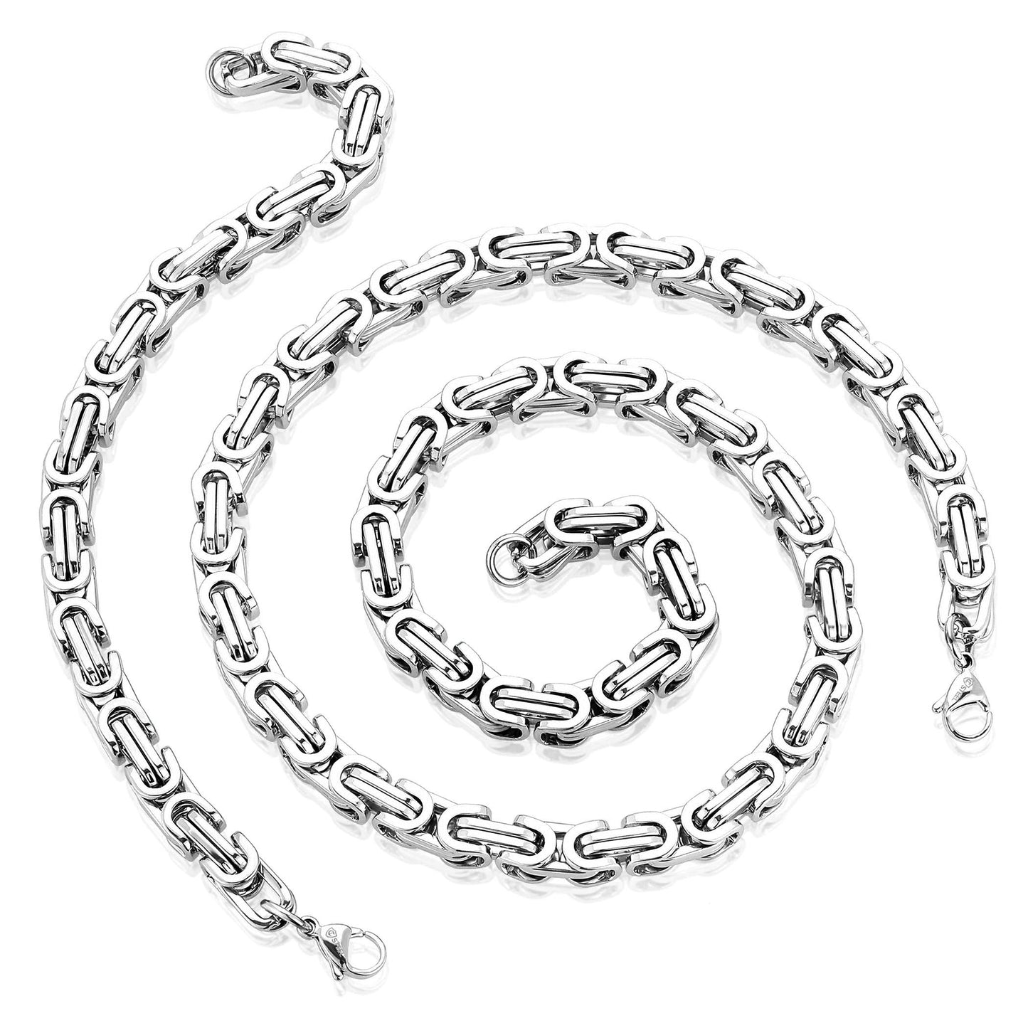 Men's Stainless Steel Byzantine Chain Necklace (24") and Bracelet (9") Set - (9mm)