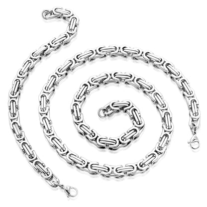 Men's Stainless Steel Byzantine Chain Necklace (24") and Bracelet (9") Set - (9mm)