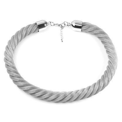 ELYA Polished Twisted Mesh Stainless Steel Necklace (14 mm) - 18"