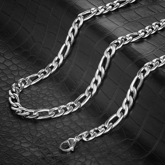 Crucible Jewelry Polished Stainless Steel 9mm Wide Figaro Chain - 20" to 24" - 2 Colors