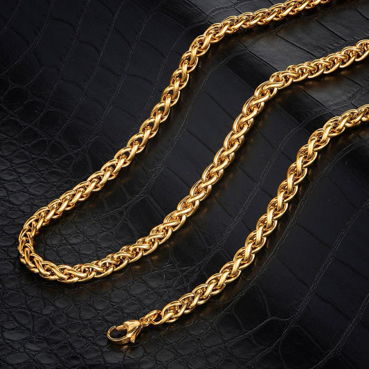 Crucible Jewelry Polished Stainless Steel 6mm Spiga Wheat Chain - 20" to 24" - 3 Colors