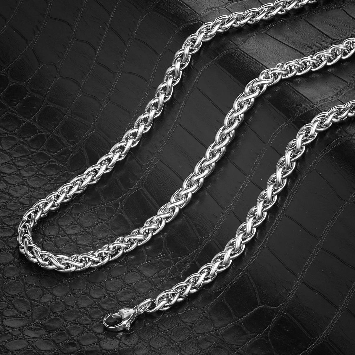 Crucible Jewelry Polished Stainless Steel 5mm Spiga Wheat Chain - 20" to 24"