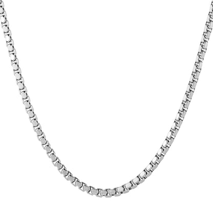 Men's Polished Box Chain Stainless Steel Necklace (5mm) - 24"