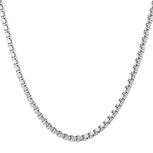Men's Polished Box Chain Stainless Steel Necklace (5mm) - 24"