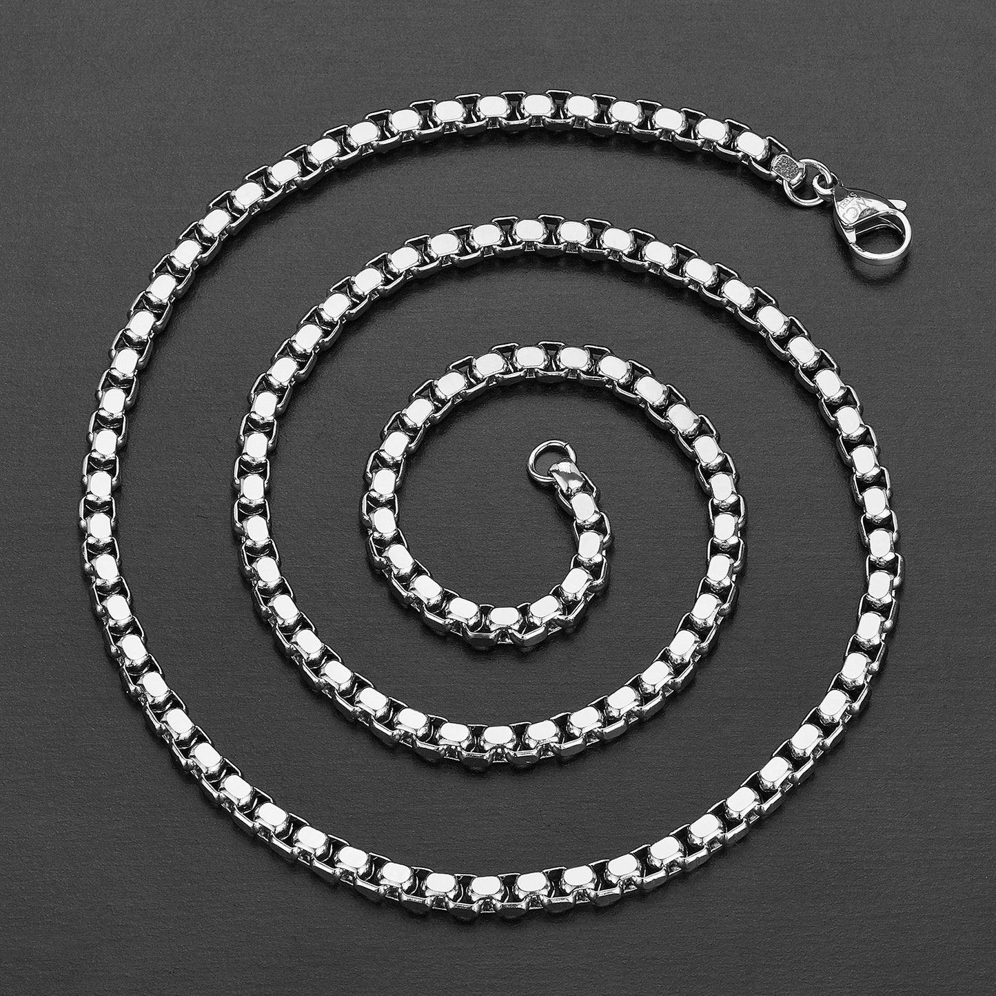 Men's Polished Box Chain Stainless Steel Necklace (5mm) - 24"