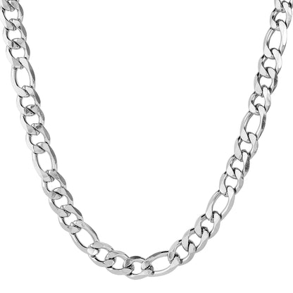 Men's Polished Beveled Figaro Chain Stainless Steel Necklace (12mm) - 24"