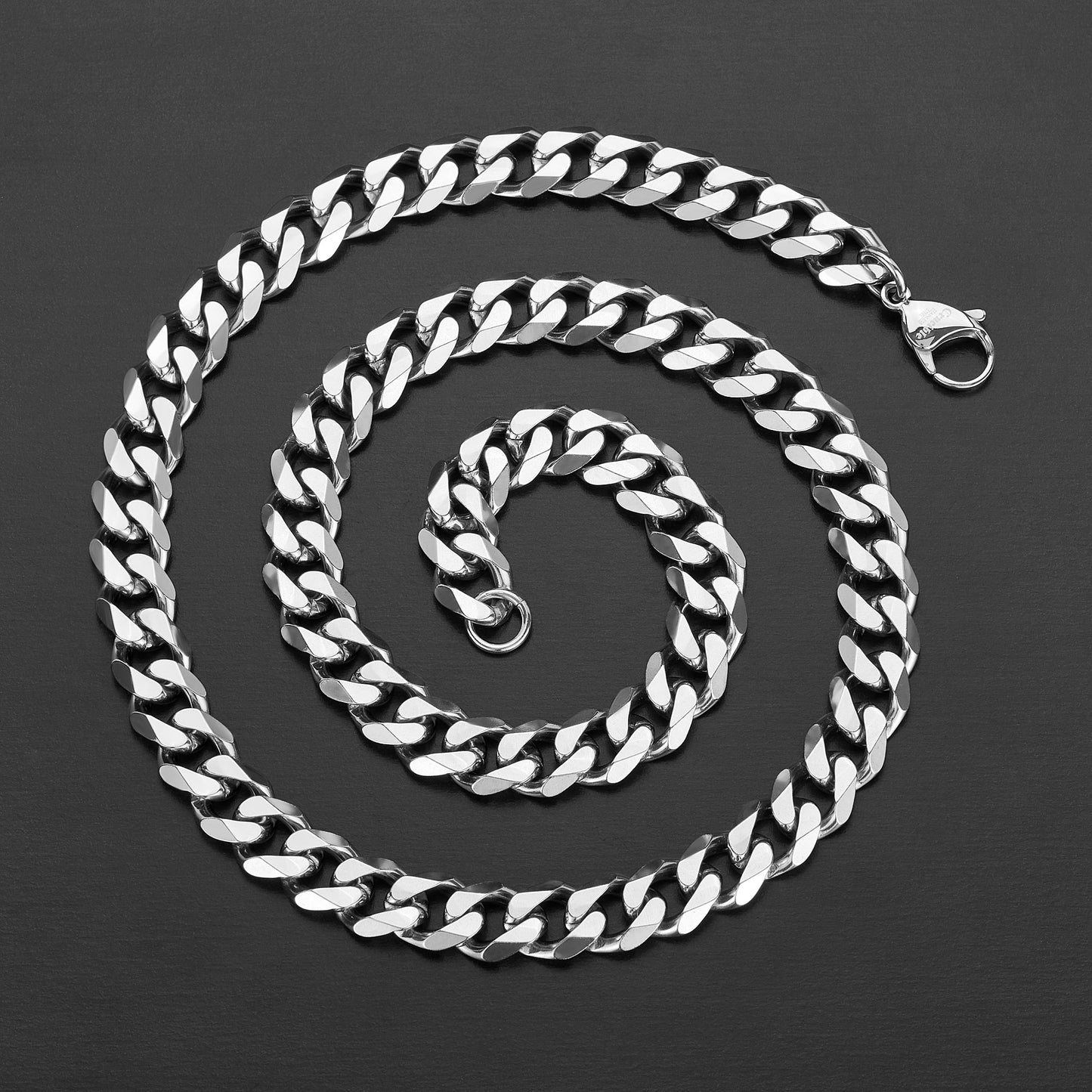 Men's Polished Beveled Curb Chain Stainless Steel Necklace (10mm) - 24"