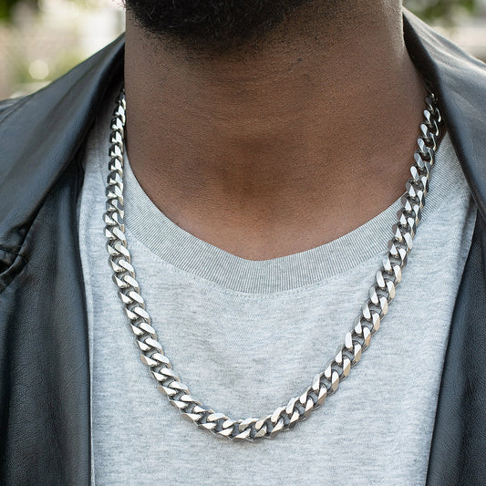 Men's Polished Beveled Curb Chain Stainless Steel Necklace (10mm) - 24"