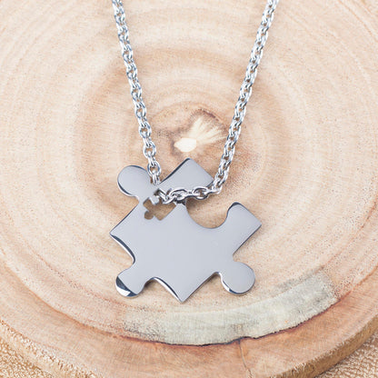 ELYA Women's Polished Jigsaw Puzzle Pendant Stainless Steel Necklace