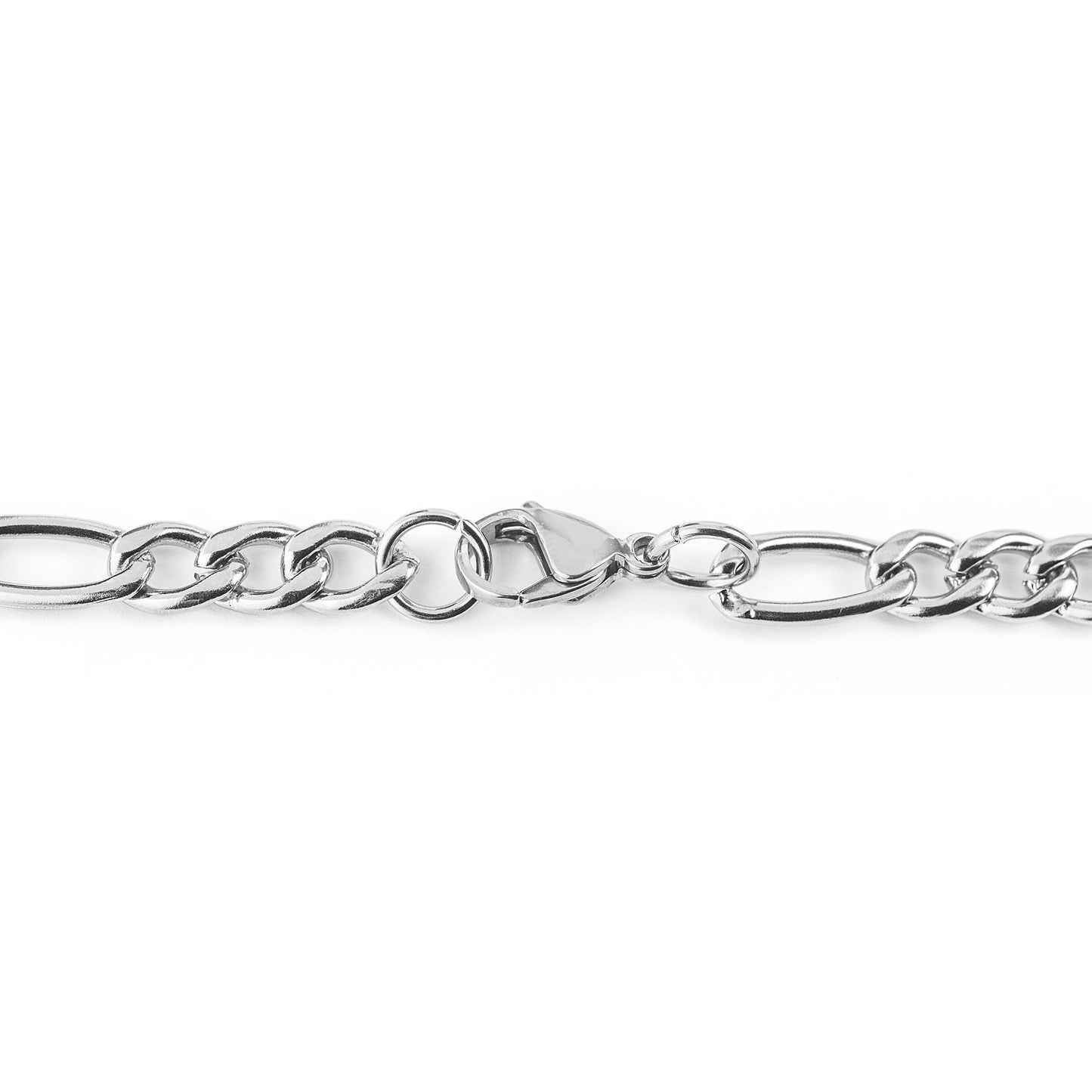Men's Polished Figaro Chain Stainless Steel Necklace (7mm) - 24"