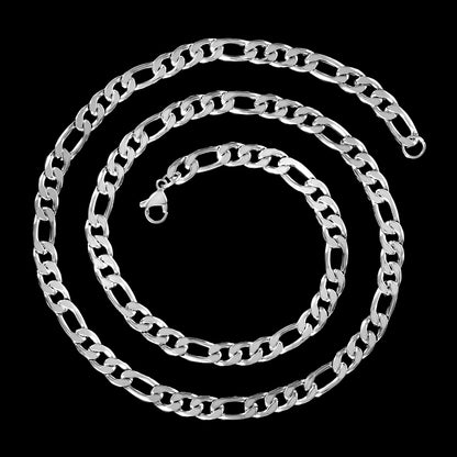 Men's Polished Figaro Chain Stainless Steel Necklace (7mm) - 24"