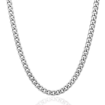 Men's Polished Beveled Cuban Link Chain Stainless Steel Necklace (6mm) - 24"