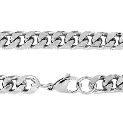 Men's Polished Beveled Cuban Link Chain Stainless Steel Necklace (6mm) - 24"