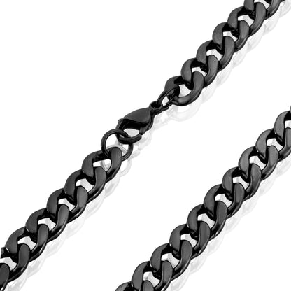 Crucible Jewelry Men's Bracelet and Necklace Black Plated Steel Curb Chain Set