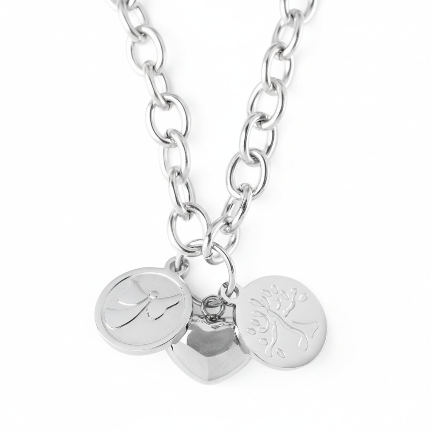 ELYA Blessings, Love and Tree of Life Stainless Steel Necklace - 18"
