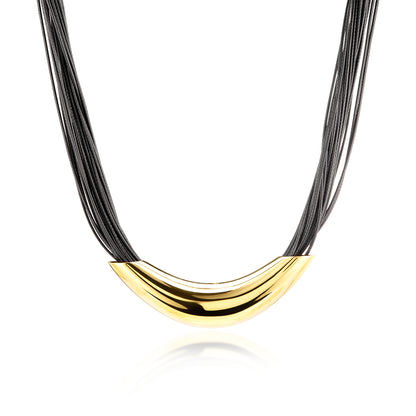 ELYA Elongated Tube Multi-Strand Leatherette Gold Plated Stainless Steel Necklace (16.5 mm) - 16"