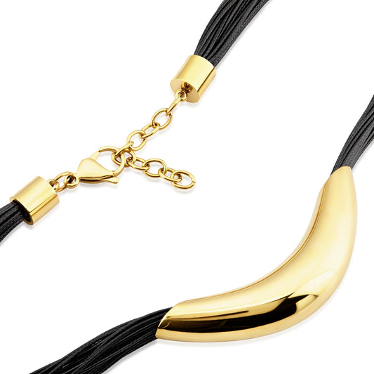 ELYA Elongated Tube Multi-Strand Leatherette Gold Plated Stainless Steel Necklace (16.5 mm) - 16"