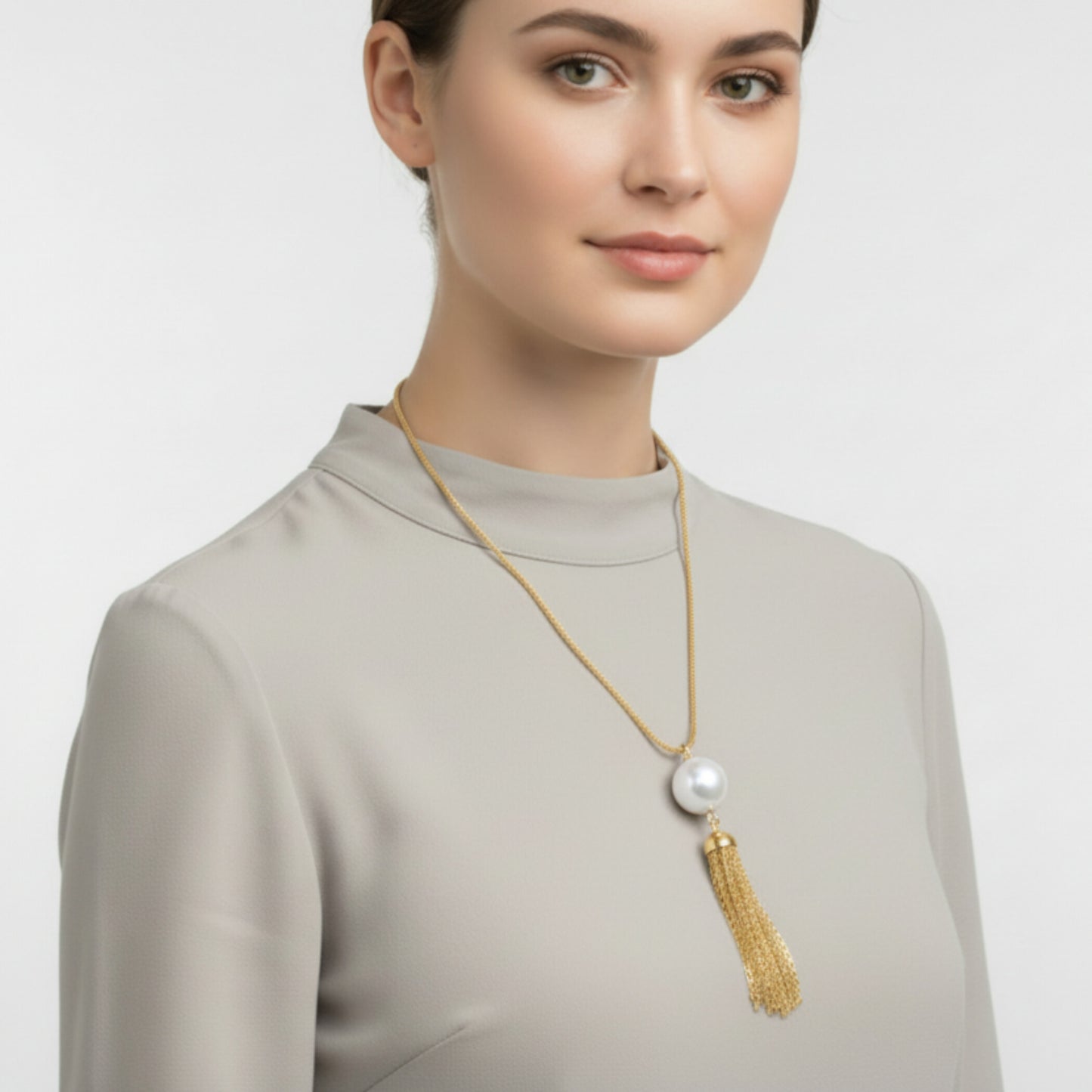 ELYA Women's Faux Pearl Stainless Steel Tassel Drop Necklace