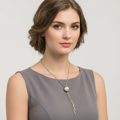 ELYA Women's Faux Pearl Stainless Steel Bar Tassel Drop Necklace