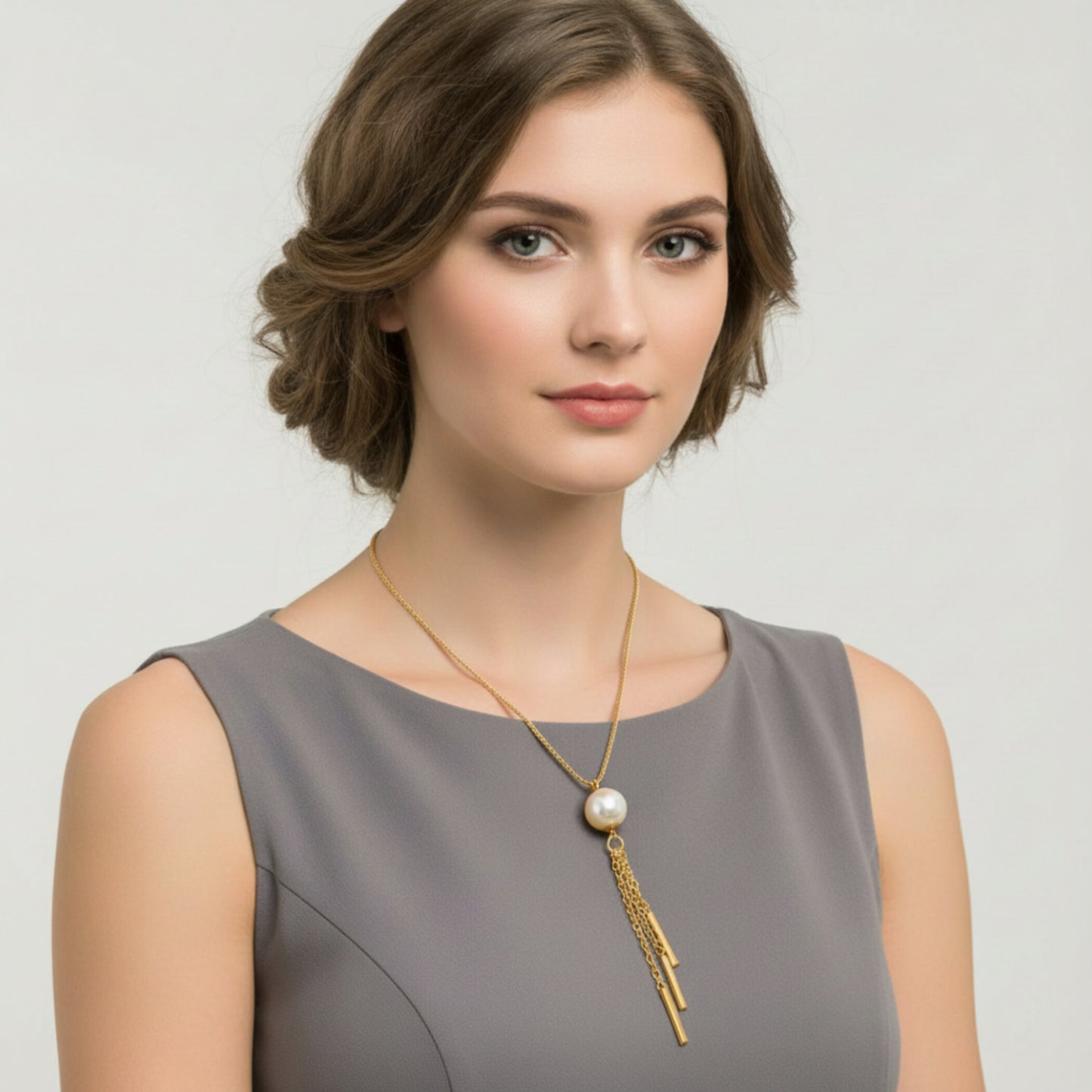 ELYA Women's Faux Pearl Stainless Steel Bar Tassel Drop Necklace