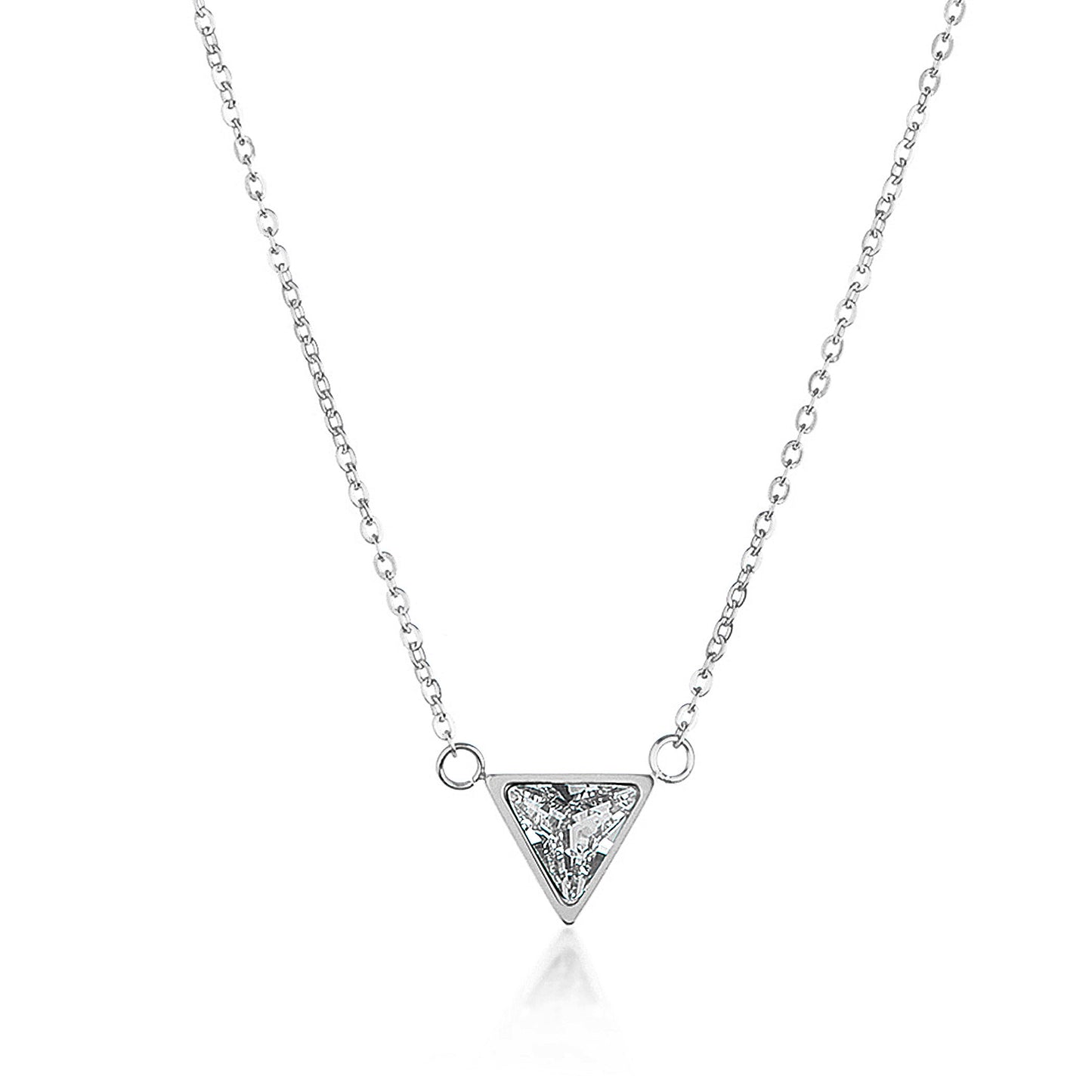 ELYA Women's Triangle Cut Cubic Zirconia Stainless Steel Cable Chain Pendant Necklace