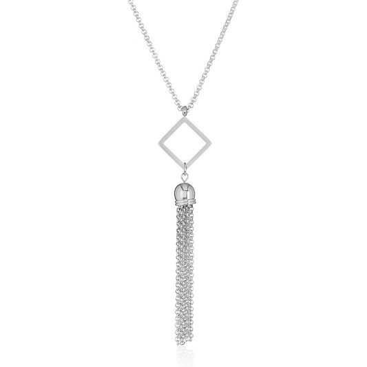 ELYA High Polished Open Diamond Tassel Stainless Steel Rolo Chain Pendant Necklace - 23"