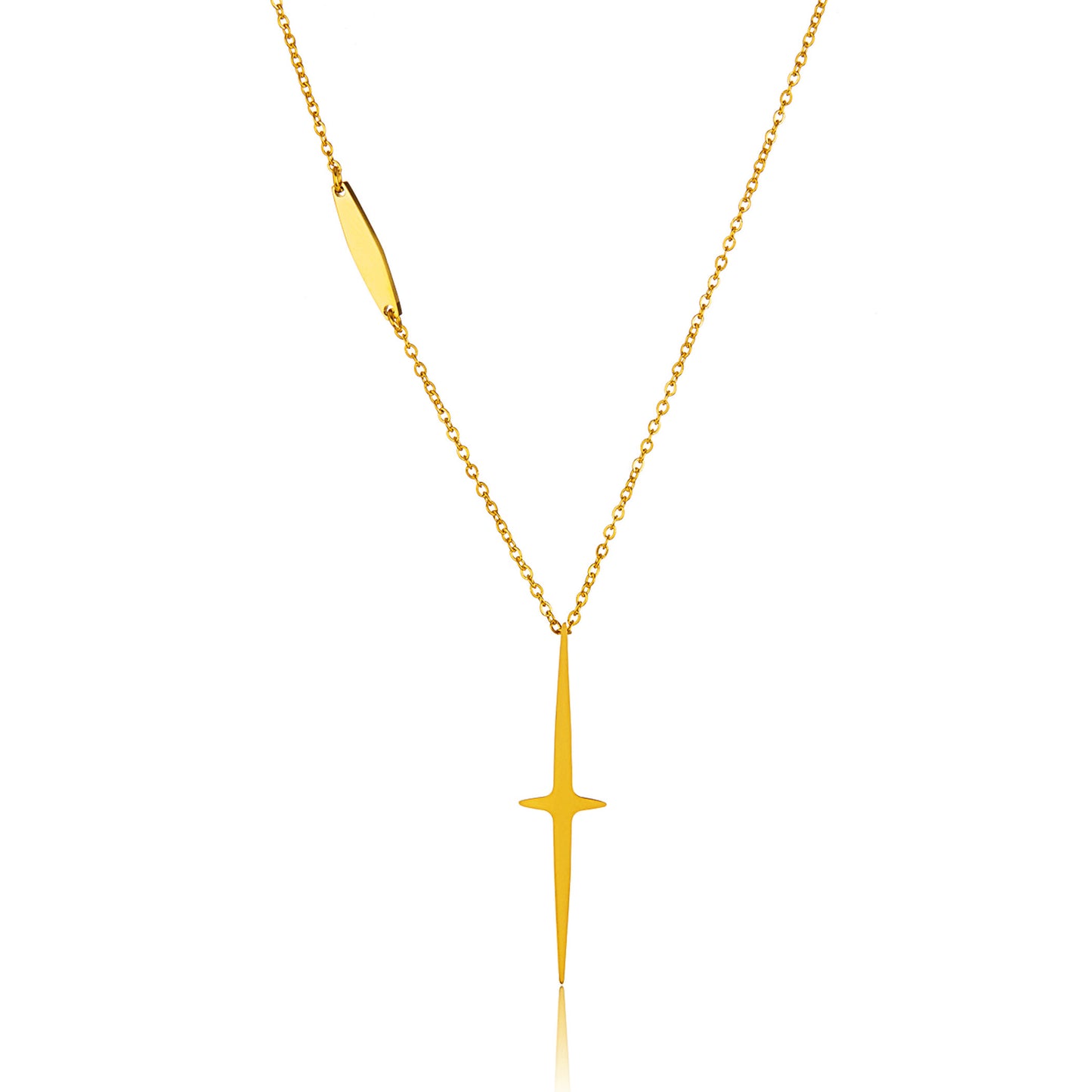 ELYA Gold Plated Star Cross Stainless Steel Cable Chain Pendant Necklace - 17"